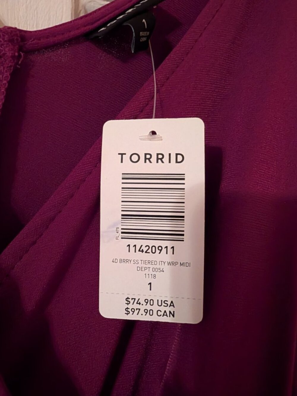 Torrid Berry Tiered wrap Midi Dress ~ Size 1/XL NWT - Picture 3 of 3
